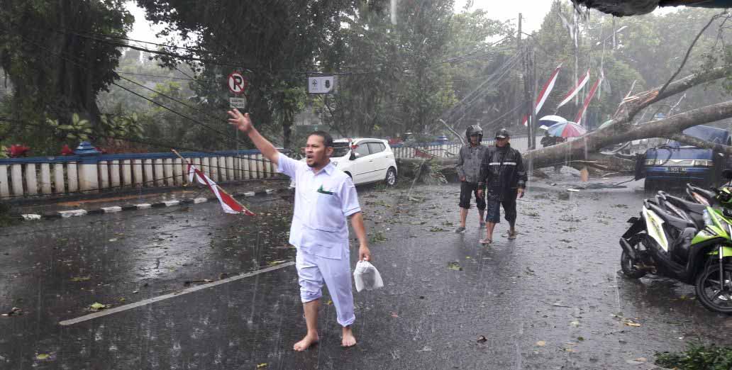 Di Sukabumi, Hujan Disertai Angin Kencang Robohkan Pohon dan Reklame