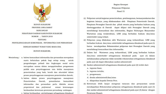 PWI Kabupaten Sukabumi Tegas Menolak Raperda KIP Pemkab Sukabumi Pasal 15 