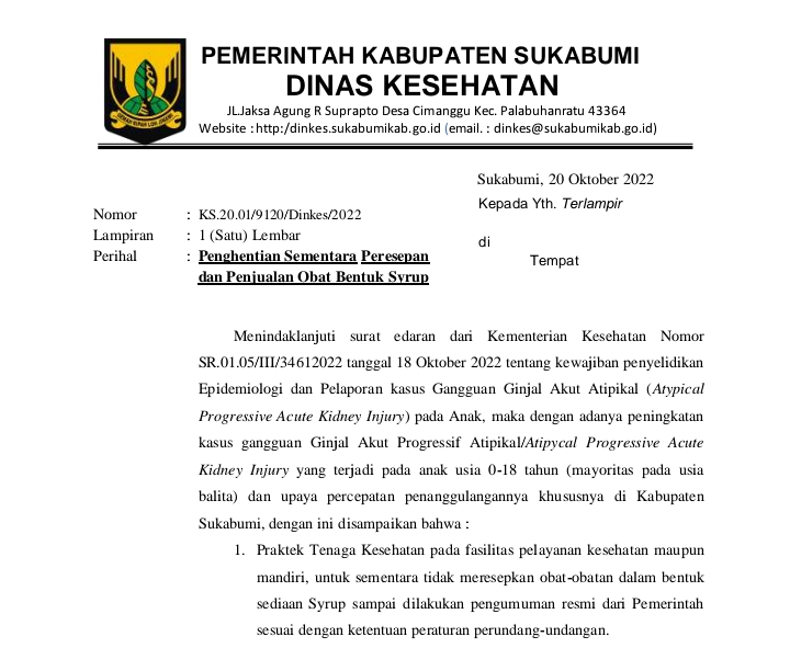 Dinkes Keluarkan Surat Larangan Resep dan Jual Obat Syrup